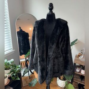 Black Faux Fur Coat with Hood